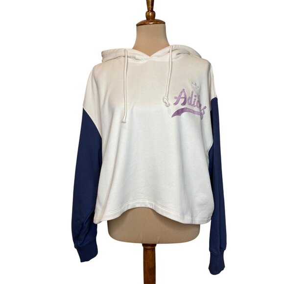Adidas Womens Cream‎ & Navy Hoodie With Purple Logo Size M NWT - Picture 1 of 6